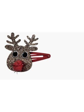 Reindeer Glitter Hair Clip Red Pom Pom Nose Glitter Antlers Girls Christmas